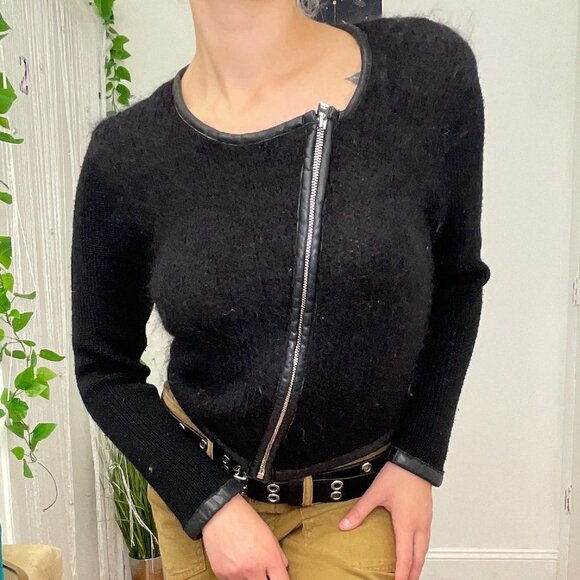 Surface To Air Full Zip wool/mohair cardigan Sweater Long Sleeve Size 38 Black - Picture 5 of 5